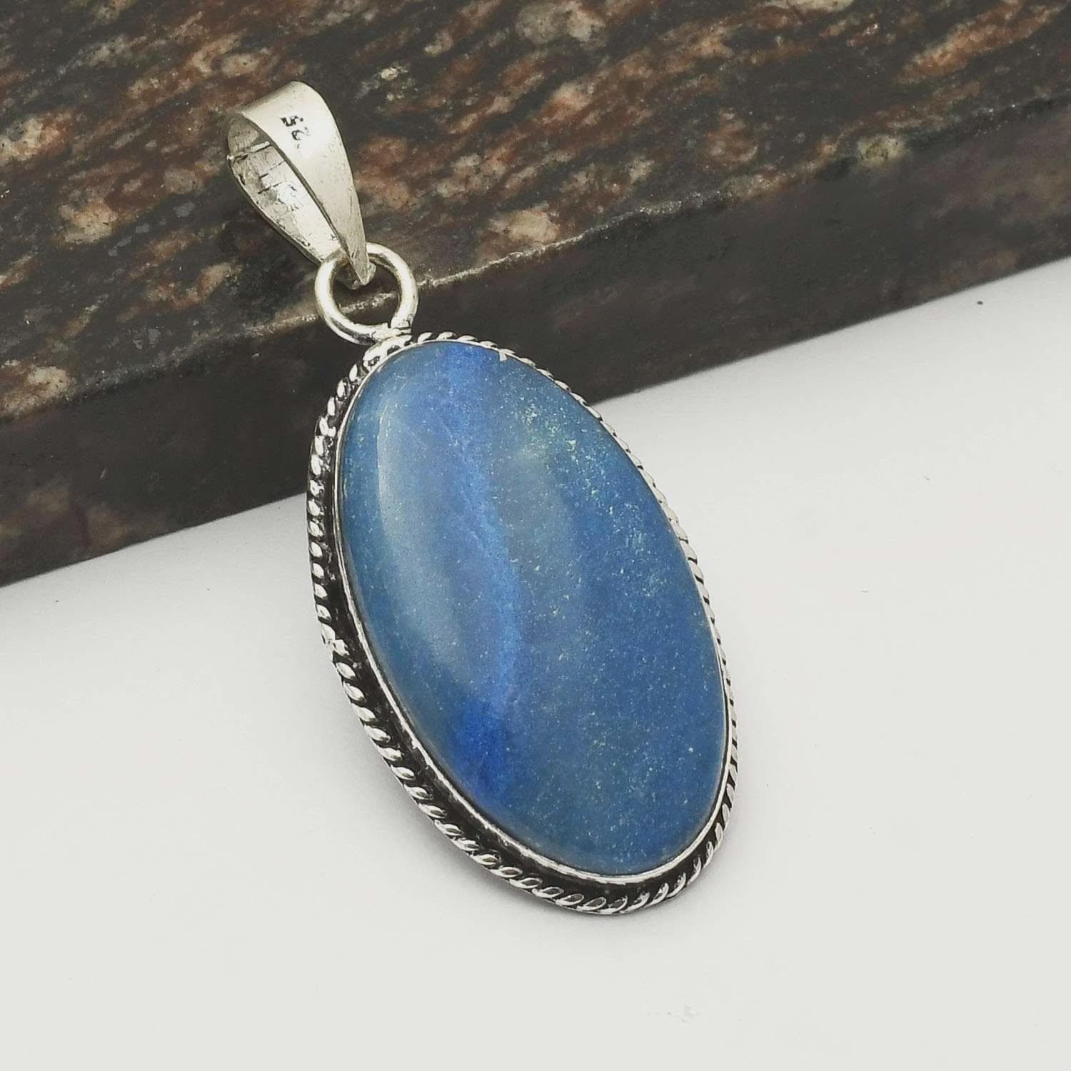 blue-aventurine-pendant-necklace-handmade-gemstone-jewelry-925