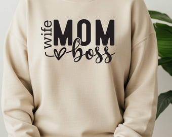 Sudadera con estampado para esposa, mamá y jefa, ideal para el Día de la Madre, ideal para mamás modernas.