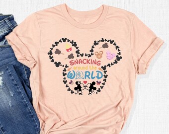 Snacking Around The World T-Shirt, Mouse Head Snacks Shirt, Disneyland Trip Outfit, Mickey Minnie Apparel, Disney Vacation Tee, Disney Gifts