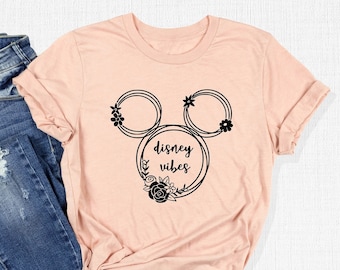 Camiseta Disney Vibes, Camiseta con la cabeza de Minnie con estampado floral, Camiseta de Minnie Mouse, Regalos para amantes de Disney, Camiseta de Disneyland, Ropa para viajes a Disney, Regalos para mujeres