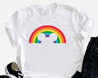 Rainbow Disney T-Shirt, Disney Mouse Ear Shirt, Disneyland Trip Shirt, Cute Rainbow Apparel, Colorful Mickey Family Tee, Sunset Mickey Gifts
