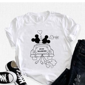 Just Married Shirts, Mickey Minnie Mouse Shirt, Disney Honeymoon Gifts, Disneyworld T-Shirt,  Newlywed Apparel, Bride and Groom Disney Gifts