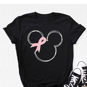 Pink Ribbon Disney T-Shirt, Breast Cancer Awareness Tee, Disneyland Mouse Head Tee, Disney Mickey Tee, Family Travel Shirt, Gifts for Friend