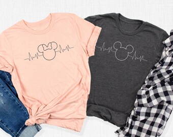 Disney Heartbeat T-Shirt, Mickey Minnie T-Shirt, Matching Apparel, Mouse Head Tee, Disney Vacation Tee, Best Friend Gift, Disney Lover Gifts