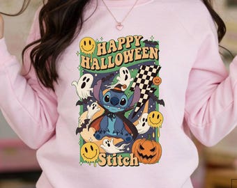 Retro Halloween Witch Stitch Sweatshirt, Happy Stitch Crewneck, Spooky Season Sweatshirt, Cute Halloween Sweater, Stitch Ghost Pumpkin Shirt