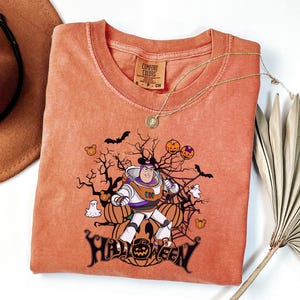 Comfort Colors® Buzz Halloween Pumpkin T-Shirt, Cute Halloween Toy Story Buzz T-Shirt, Disney Halloween Tee, Spooky Fall Toy Story T-Shirt