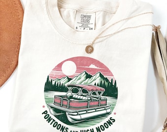 Comfort Colors® Pontoons And High Noons Shirt, Lake Day Pontoon Shirt, Retro Nature Life Shirt, Summer Vacation Shirt, Adventure Lover Shirt