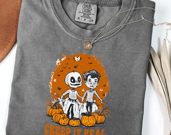 Comfort Colors® Creep It Real Shirt, Creep It Real Halloween Tee, Funny Halloween Pumpkin Tee, Retro Skeleton Costume Shirt, Spooky Fall Top