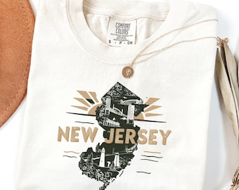 Comfort Colors® New Jersey T-Shirt, Coastal New Jersey State T-Shirt, Retro New Jersey T-Shirt, Garden State T-Shirt, Family Travel T-Shirt