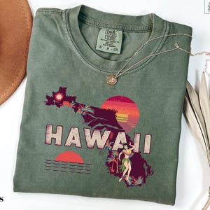 T-shirt carte d'Hawaï Comfort Colors®, chemise d'été d'Hawaï, t-shirt de plage Sunset Aloha, chemise vintage pour fille Hula, t-shirt Tropical Island Vibes