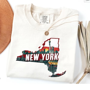 T-shirt New York Comfort Colors®, chemise Love State New York, chemise New York City Skyline, chemise Statue de la Liberté, haut souvenir de voyage en ville