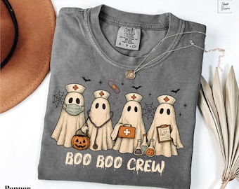 Camiseta de Halloween de enfermera fantasma Comfort Colors®, linda camiseta médica de Halloween, camiseta Boo Boo Crew, camiseta divertida para trabajadores de la salud, regalo de Halloween