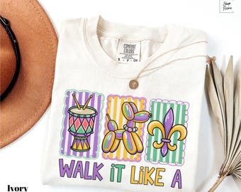 Comfort Colors Walk It Like A Dog Tee, Cute Mardi Gras Tee, Mardi Gras Shirt, Retro Louisiana Mardi Gras Shirt, Mardi Gras Festival T-Shirt