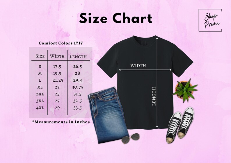 a t - shirt size chart with a pair of shoes