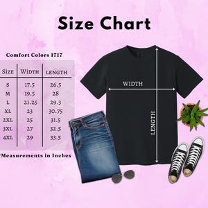 a t - shirt size chart with a pair of shoes