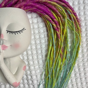 Hot  pink - lime green - mint Ombré thin synthetic dreads / braids