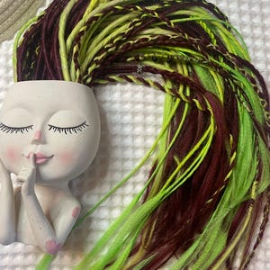 Lime green and maroon double ended  thin dreads