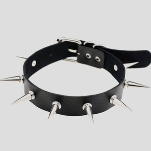 Leather Spiked Choker Collar Black Leather Choker with Metal Spikes Handmade Leather Collar with Adjustable Length Gothic, Punk, Women image 5