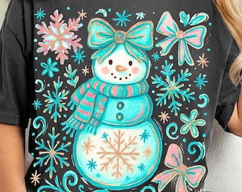 Colorful Coquette Glitter Christmas Snowman png, Funny Snowman Png, Let it Snow Png, Bright Color Christmas Preppy Christmas Png