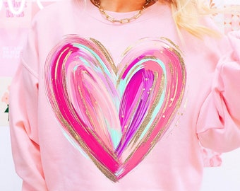 Corazón pintado estilo preppy para San Valentín (PNG), pinceladas de San Valentín (PNG), San Valentín retro (PNG), rosa, amor (PNG), diseño para camiseta de San Valentín