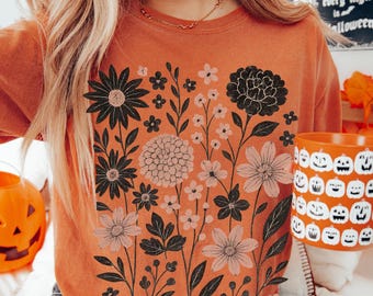 Boho Fall Floral Pumpkin, Autumn Pumpkin Wildflower Leaves, Retro Fall Png, Fall Flower Pumpkin, Fall Leaf Png, Autumn Pumpkin Shirt Design