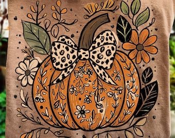 Floral Fall Pumpkin Png, Boho Pumpkin Coquette Png, Vintage Autumn Shirt Design, Retro Halloween Flowers Png, Pumpkin Spice Sublimation
