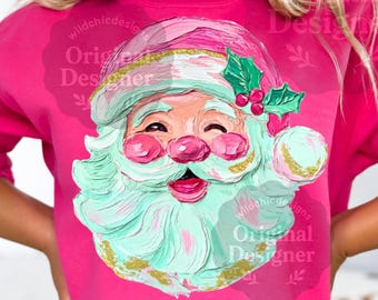 Papá Noel retro pintado a mano, PNG navideño con pinceladas preppy, PNG vintage de Feliz Navidad, Descarga digital por sublimación navideña