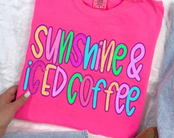 Słońce i mrożona kawa, Popularne trendy letnie, Słońce PNG, Preppy Summer Design PNG, retro lato png