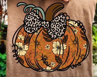 Floral Fall Pumpkin Png, Boho Pumpkin Coquette Png, Vintage Autumn Shirt Design, Retro Halloween Flowers Png, Pumpkin Spice Sublimation