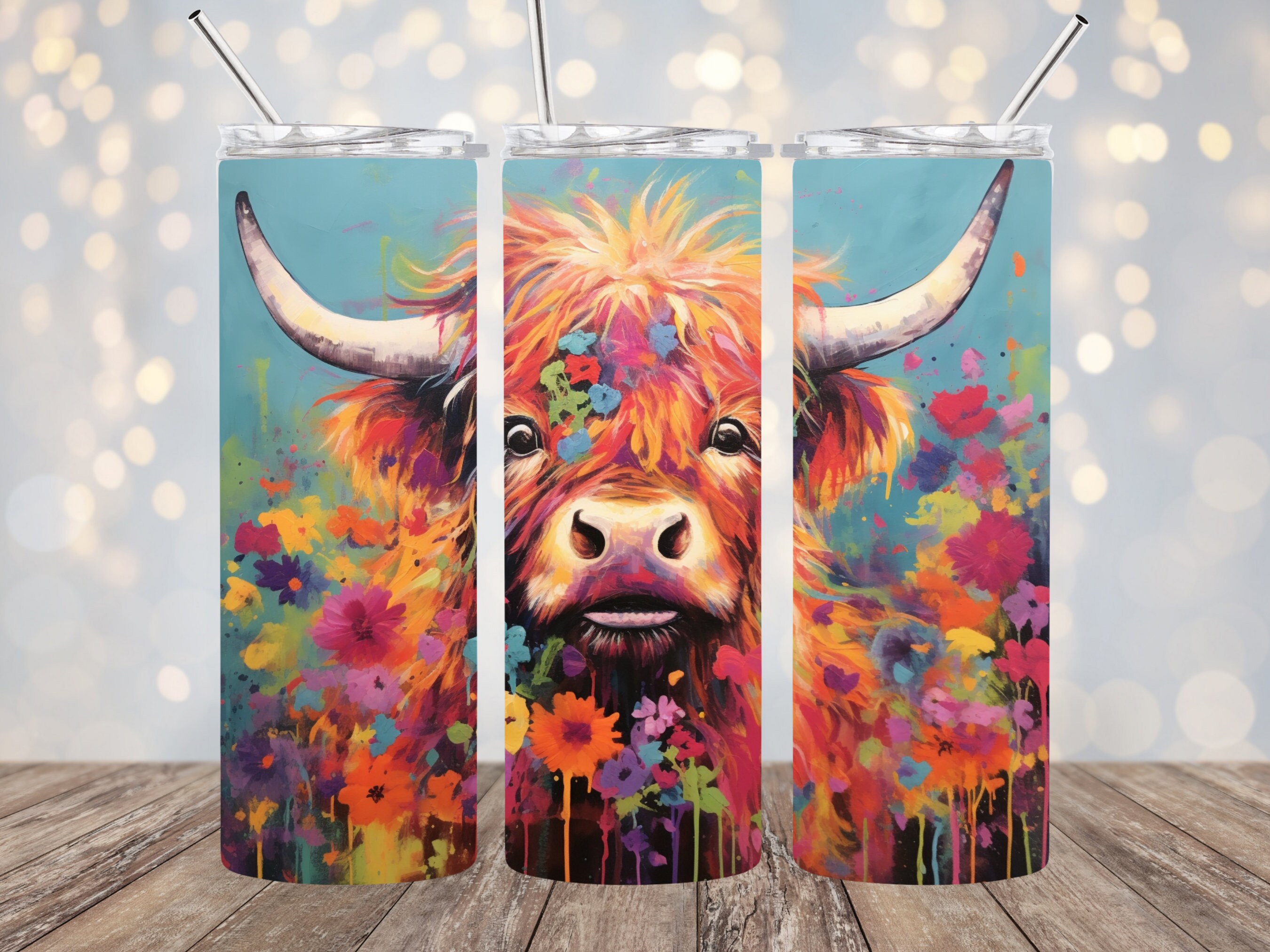 Highland Cow 20 Oz Skinny Tumbler Sublimation Design Straight Tumbler ...