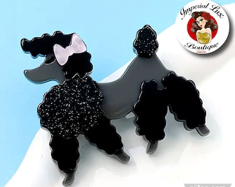 Lux Retro Mid Century Acrylic “ Poodle Dog “ Black Flake Brooch/ Accessories/ Vintage Jewelry