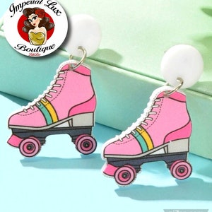 Lux Retro “ Roller-skates “ Vintage Lazer Cut Acrylic Earrings/Pink