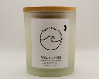 Fresh Coffee Candle Eco-Friendly 10 oz Frosted Jar Sustainable Soy Wax Handcrafted Aromatherapy Relaxing Natural Home Fragrance