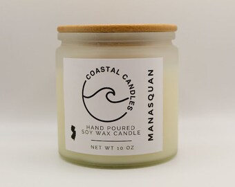 Manasquan Coastal Candle Eco-Friendly 10 oz Frosted Jar Sustainable Soy Wax Handcrafted Aromatherapy Relaxing Natural Home Fragrance