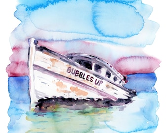 Bubbles Up Watercolor Art Print: Jimmy Buffett-Inspired Coastal Decor