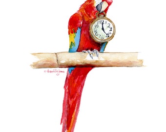 Jimmy Buffett Art Print: Margaritaville Watercolor, Five O'Clock HERE Parrothead Tropical Bar Decor