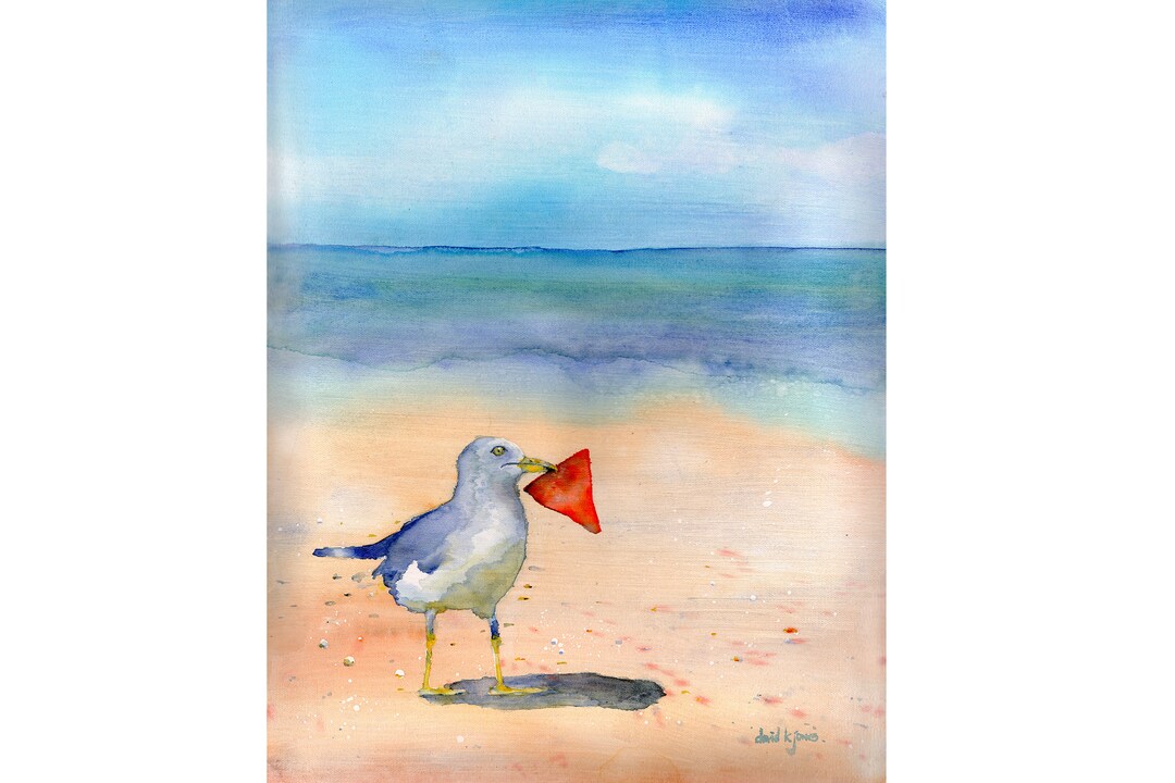 Seagull Beach Art Print: Coastal Watercolor Painting - Etsy