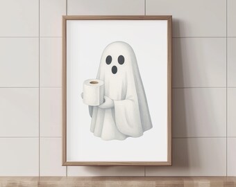 Funny Ghost Toilet Print: Playful Bathroom Wall Art (Digital Download)