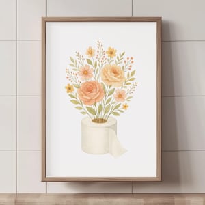 Funny Toilet Paper Roll Plant Watercolor Print: Bathroom Wall Art (Digital Download)