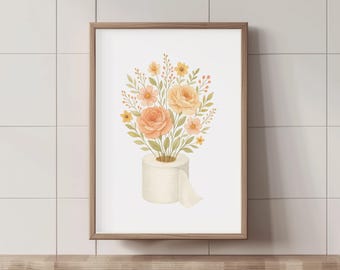 Lustige Toilettenpapierrolle Pflanze Aquarell Druck: Kunst für Badezimmer (Digitaler Download)