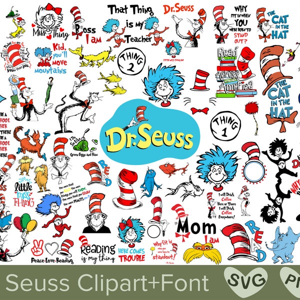 Layered Svg Bundle, Cat In The Hat Svg, Dr. Seuss Quotes  Clipart, Cricut, Digital Vector Cut File, Cat And The Hat