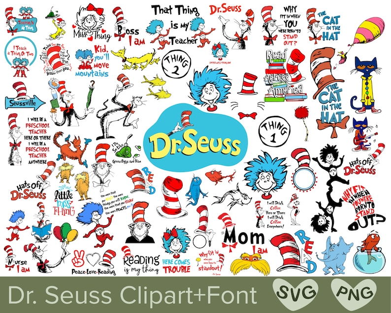 Layered Svg Bundle, Cat in the Hat Svg, Dr. Seuss Quotes Clipart ...