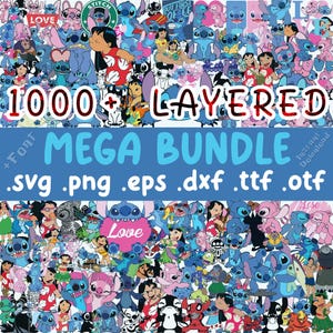 Pacote Lilo e Stitch SVG para Cricut PNG Sublimation, Arquivos de corte Stitch, Clipart Stitch, Pacote de fontes
