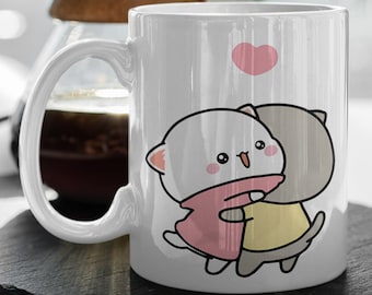 Mochi Peach And Goma  Miss You   Cute Cat  Love Heart  Cute Cartoon Pet  Valentine Mug, Happy Valentine Day, Gift 11 oz Ceramic Mug Gift