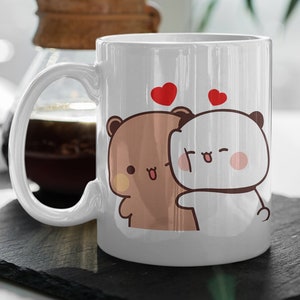 Tazza da caffè Bubu e Dudu con cuore, simpatico cartone animato, abbraccio, panda, regalo per lei, tazza carina, regalo di San Valentino, tazza da 11 once