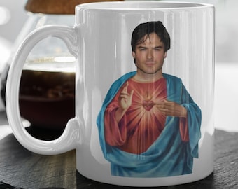 Damon Salvatore Jesus Meme  Team Damon  The Vampire Diaries Merch  Mystic Falls Coffee Mug  TVD Mug  11" Ceramic Mug Gift Valentines Gift