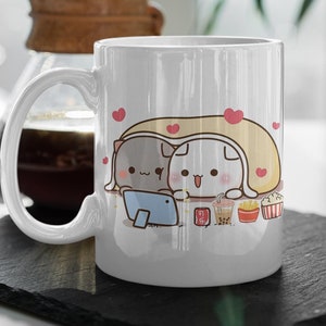 Mochi Peach And Goma  Cute Cat  Love Heart  Cute Cartoon Pet  Cute Mug  Cute Gift, Valentine Mug Happy Valentine Day Gift 11 oz Mug Gift