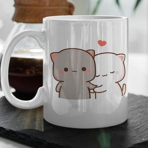 Mochi Peach And Goma Cute Cat Love Heart Cute Cartoon Pet Valentine Mug Happy Valentine Day Gift 11 oz Ceramic Mug Gift Valentines Gift