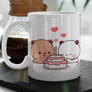 Bubu und Dudu Geburtstag Kaffeebecher Liebe Herz niedlichen Cartoon Haustier Liebe Panda glücklichen Valentinstag Geschenk 11 Unzen Keramikbecher Geschenk Geburtstagsgeschenk