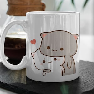 Mochi Peach And Goma Cute Cat Love Heart Cute Cartoon Pet Valentine Mug Happy Valentine Day Gift 11 oz Ceramic Mug Gift Valentines Gift